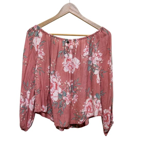 Billabong Neutral Cabbage Rose Floral Off Shoulder Crop Flowy Top Size M - Picture 3 of 5
